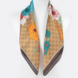 Multi Print Silk Bandana Scarf – Beige