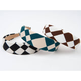 Checkered Headband Soft Fabric Padded Green White