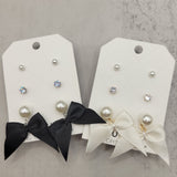 3 Pack Pearl White Bow and Stud Earrings Set