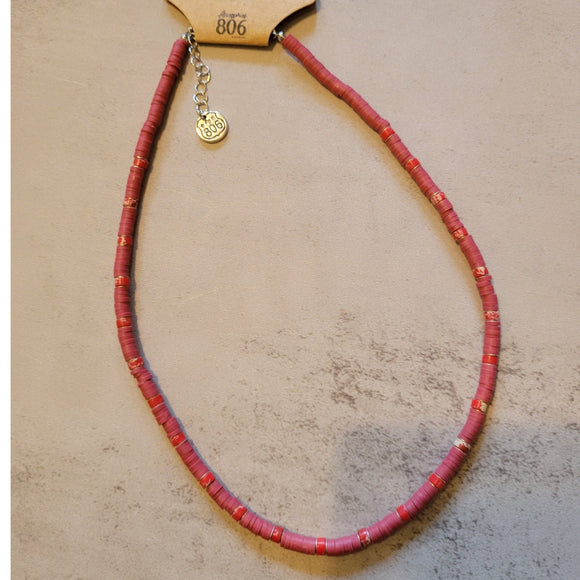 Rubber Heishi Disc Layering Necklace Red