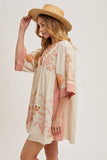 Boho Embroidered Babydoll Dress – Pink