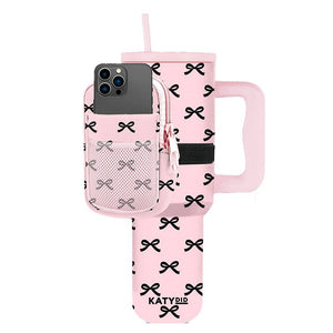 Black Pink Mini Coquette Bows Tumbler Zipper Neoprene Pouch