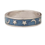 Celestial Star & Moon Blue Enamel Band Ring – Silver