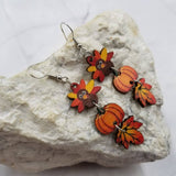 Turkey Pumpkin Maple Leaf Fall Wood Dangle Earrings