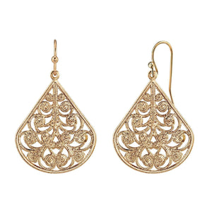 1928 Jewelry Filigree Teardrop Earrings Gold