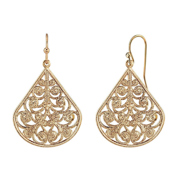 1928 Jewelry Filigree Teardrop Earrings Gold