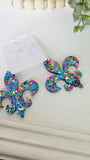 Confetti Mardi Gras Fleur De Lis Dangle Earrings