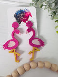 Pink Tropical Flamingo Dangle Earrings