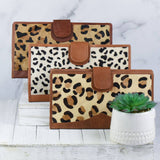 Genuine Leather and Cowhide Travel Wallet Brown Leather Leopard Print Hide