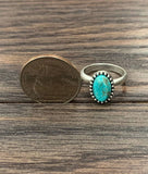 Oval Turquoise Adjustable Ring – Antique Silver Brass Band