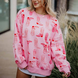 Light Pink Western Cowgirl Boots All Over Print Sweatshirt