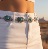 Small Concho Chain Belt | Turquoise & Silver | Western Boho