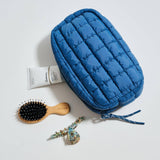 Cloud Nine Quilted Puffer Nylon Cosmetic Pouch in Denim