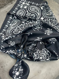 Black Bandana Paisley Western Wild Rag Scarf Silk Blend