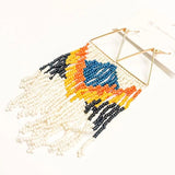 Fringe And Stripes Beaded Boho Earrings Blue Orange