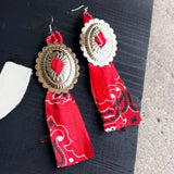 Concho Rodeo Western Cowgirl Earrings Red Bandana