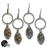 Football Dangle Earrings with Austrian Crystals Silver Tone