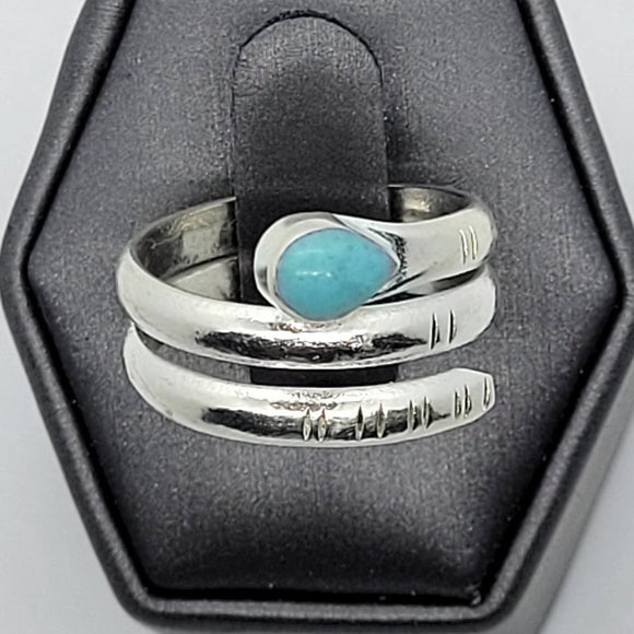 Silver Snake Wrap Ring Turquoise Head Size 8.5
