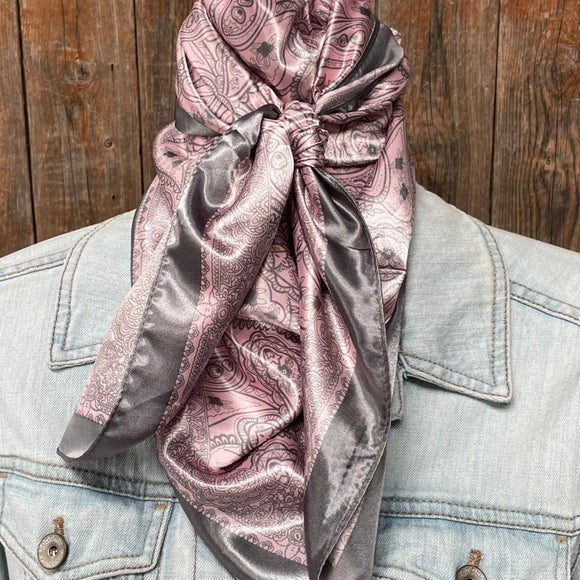 Pink Grey Paisley Printed Western Southwestern Wild Rag Scarf Accent