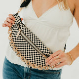 Susie Woven Vegan Leather Bum Bag | Black Checkered