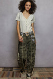 Floral Embroidered Belt – Black & White | Beaded Straw Buckle | Pol Clothing