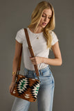 Brown, Black, Green & White Western Woven Wool Crossbody Bag | Boho Removable Strap