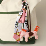 Vegan Leather Horse Tassel Scarf Keychain Bag Charm