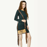 Axis Hide Fringe Handtooled Leather Crossbody Western Cowgirl Rodeo