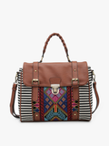 Harlow Aztec Embroidered Satchel in Black