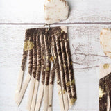 Let's Go Girls Cream Slab Stud With Brown Gold Foil Cowhide Fringe Earrings