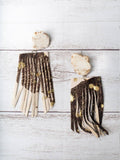 Let's Go Girls Cream Slab Stud With Brown Gold Foil Cowhide Fringe Earrings