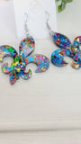 Confetti Mardi Gras Fleur De Lis Dangle Earrings