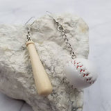 Baseball and Baseball Bat Dangle Earrings