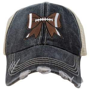 Football Bow Coquette Patch Distressed Trucker Hat