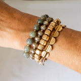 Lively Stone Bracelet Stack Set Grey Taupe Worn Gold