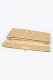 Ivory Faux Straw Flap Clutch with Gold Clasp