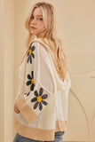 Hooded Floral Crochet Quarter Sleeve Top