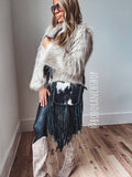 The Nancy Hair-On Cowhide Crossbody | Black & White with Leather Fringe