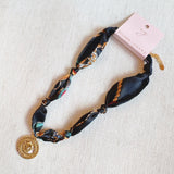 Luxe Print Medallion Pendant Scarf Necklace | Black