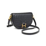 Alise Woven Vegan Leather Saddle Crossbody Black