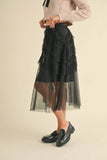 Frill Mesh Tulle Midi Skirt Black