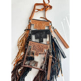 Shayne Small Hand Tooled Fringe Clear Crossbody Concert Stadium Bag Brown