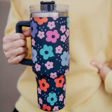 Retro Groovy Pop Navy Daisy 40 oz Stainless Steel Tumbler Cup with Handle