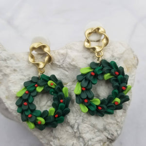 Christmas Wreath Polymer Clay Earrings