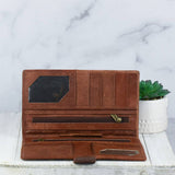 Genuine Leather and Cowhide Travel Wallet Brown Leather Leopard Print Hide