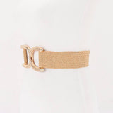 Straw Wide Dual Buckle Elastic Belt - Khaki/Gold