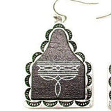 Western Boot Stitch Print Cattle Tag Earrings Black Silver