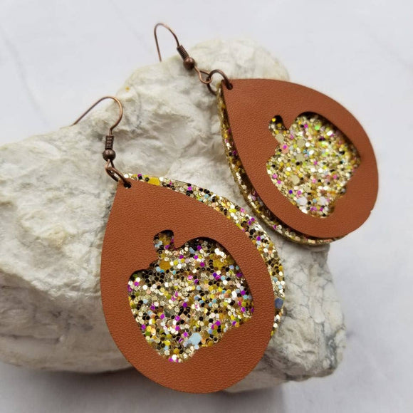 Gold Glitter Pumpkin Cutout Double Layer Earrings