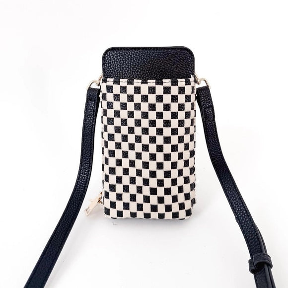 Woven Double Duty Phone Bag Black Checkered