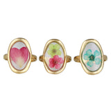 Pink Dried Flower Petal Ring – Oval Gold Botanical Statement Ring